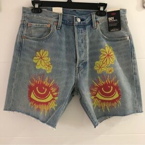 NWT Men’s Levi’s Premium 501 ‘93 Denim Shorts Retro 90’s Look Graphics Size 33
